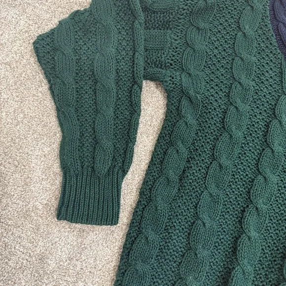 Jamie Scott Green Cable Knit V Neck Tennis Sweater Navy Cream Preppy Medium - Picture 3 of 8